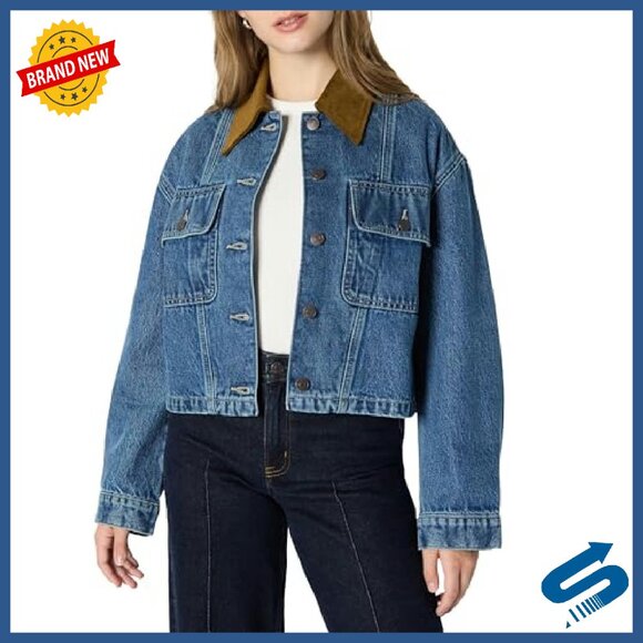 Oversized Cropped Denim Jacket Heavyweight Rigid Fit Women's - Picture 2 of 8